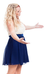 Naklejka premium Cheerful woman greeting
