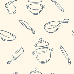 seamless pattern. doodle kitchen set
