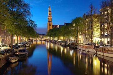 Foto op Plexiglas Evening view on the Western church in Amsterdam © Mikhail Markovskiy