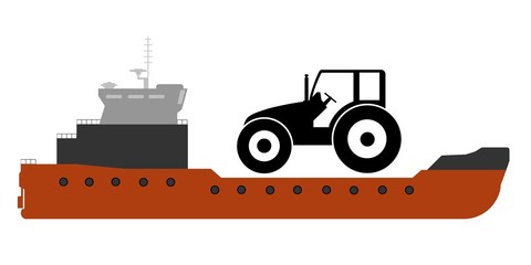 Tracteur en livraison dans un bateau cargo