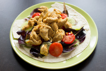 Tortilla with vegetables and meat