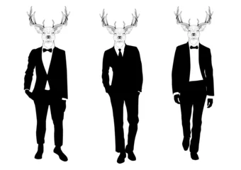 Rolgordijnen Three men with deer heads © orfeev