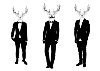 Deurstickers Three men with deer heads © orfeev