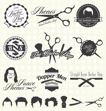 Vector Set: Retro Barber Shop Labels and Icons