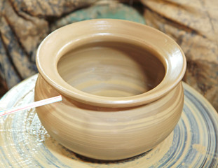 Pottery on pottery wheel