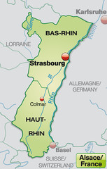 Karte der Region Elsass in Frankreich mit Departements