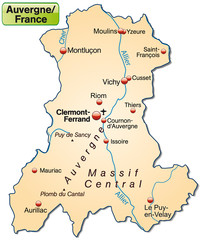Inselkarte der Region Auvergne in Frankreich