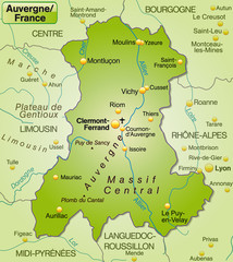  Karte der Region Auvergne in Frankreich mit Umgebung