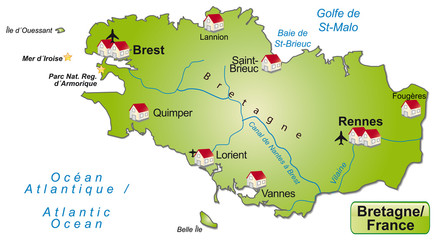 Freigestellte Karte der Region Bretagne in Frankreich