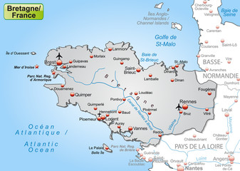 Landkarte der Region Bretagne in Frankreich