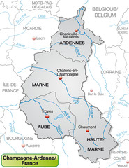 Obraz premium Umgebungskarte von Champagne-Ardenne mit Departements