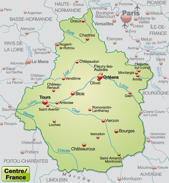 Landkarte der Region Centre in Frankreich