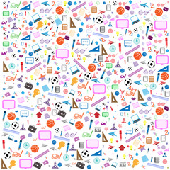 seamless pattern with colorful school icons on background with m
