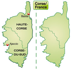 Freigestellte Karte von Korsika mit Departements