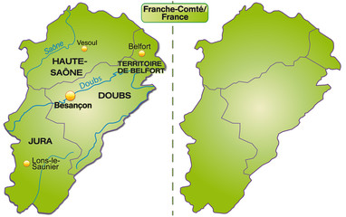 Karte der Region France-Comté mit Departements