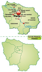Karte der Region Île-de-France mit Departements