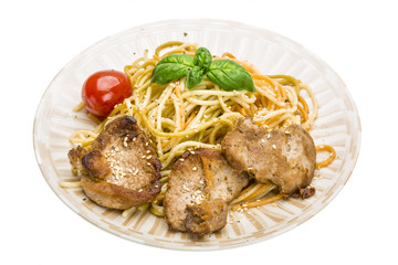 Pork with spaghetti
