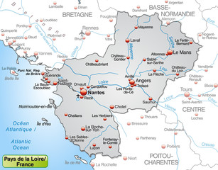 Karte der Region Payd-de-la-Loire mit Umland
