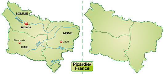 Obraz premium Karte der Region Picardie mit Departements