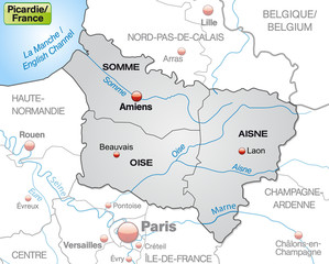 Karte der Region Picardie mit Departements und Umland