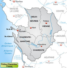 Karte der Region Poitou-Charentes in Frankreich mit Umland - obrazy, fototapety, plakaty