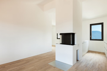 interior new house, room with fireplace