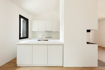 Fototapeta na wymiar interior new house, modern white kitchen
