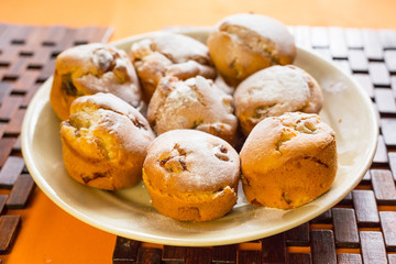 Homemade banana muffins on the plate