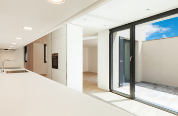interior new house, modern white kitchen