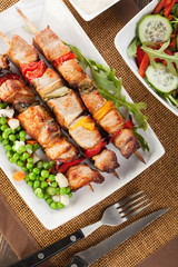 Grilled meat and vegetables