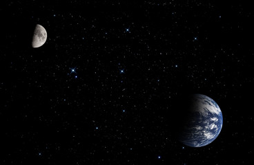 Moon and planet Earth. Elements of this image furnished by NASA.