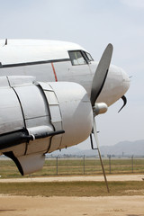 Closeup of a nose of a classic airplane