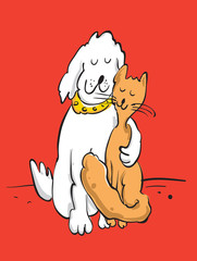 dog and cat in love, vector illustration