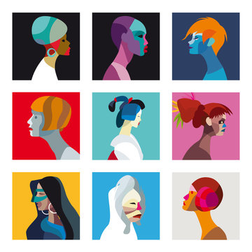 Colorful women avatar set