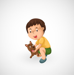 illustration of isolated boy and puppy vector