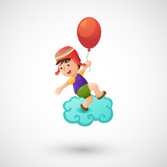 illustration of isolated child boy with balloon vector