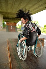 Fototapeta na wymiar Homme en fauteuil roulant. No limit