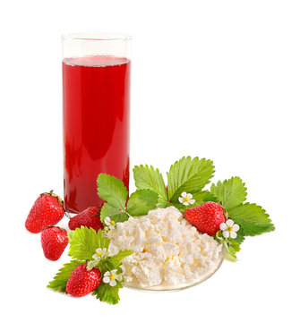 Strawberries juice and cottage cheese