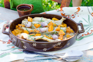 Baked fish with pumpkin