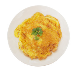 fried beaten egg with parsley on top -  with clipping path