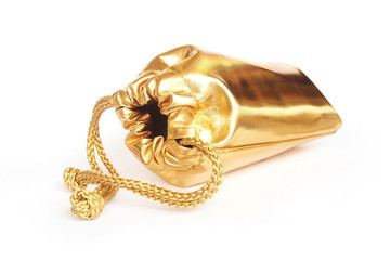 Gold bag on white background