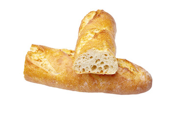Baguette on a white background