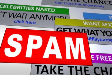 Computer generated image of a spam alert over spam messages