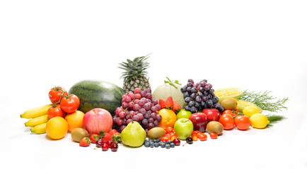 Naklejka na ściany i meble fruits and vegetables isolated on a white
