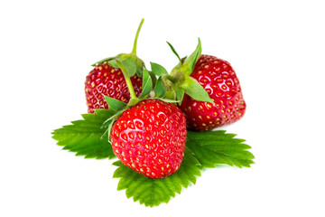 Three fresh ripe strawberries