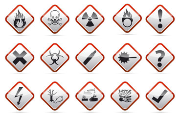Red border Danger round corner warning sign set
