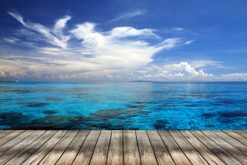 Fototapeta premium Sea and wooden walkway in summer