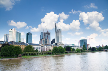 Fototapeta na wymiar Mainufer Frankfurt mit Skyline