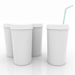 white plastic fast food glasses with blue tubule