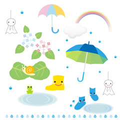 Frog   Hydrangea   Rain Rainy season   Illustration